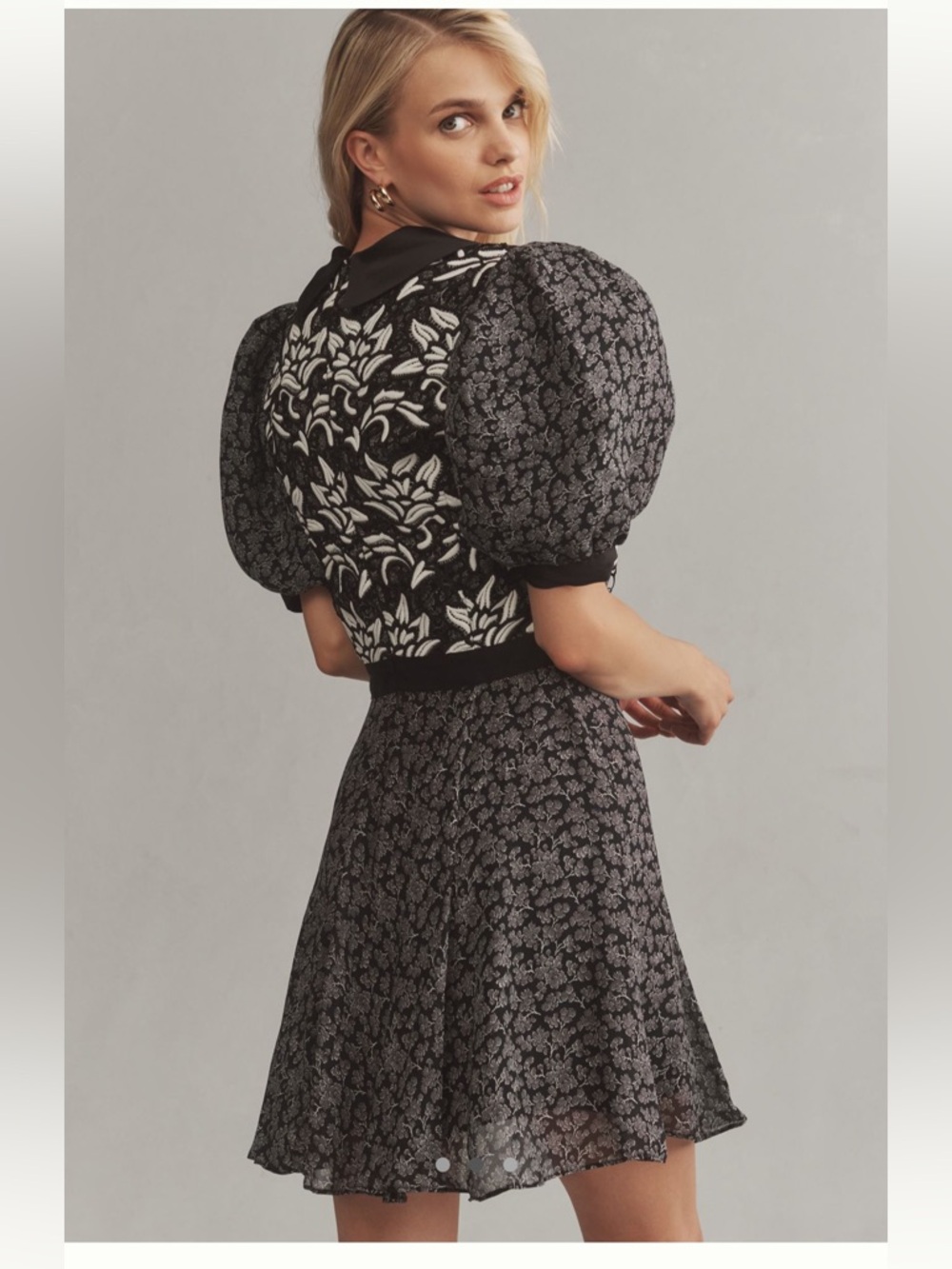 Anthropologie Black Mini Dress with Puff Sleeves - Picture 2 of 3